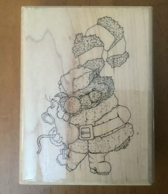 Mostly Animals Santa Claws Christmas Cat Holding Mouse Rubber Stamp