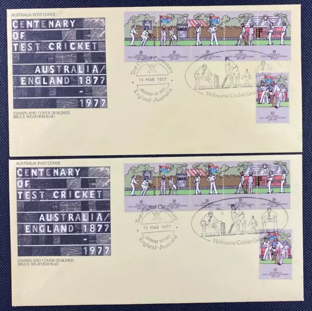 2 x 1977 Centenary Of Test Cricket Covers MCG Pictorial Postmarks For 2 Days