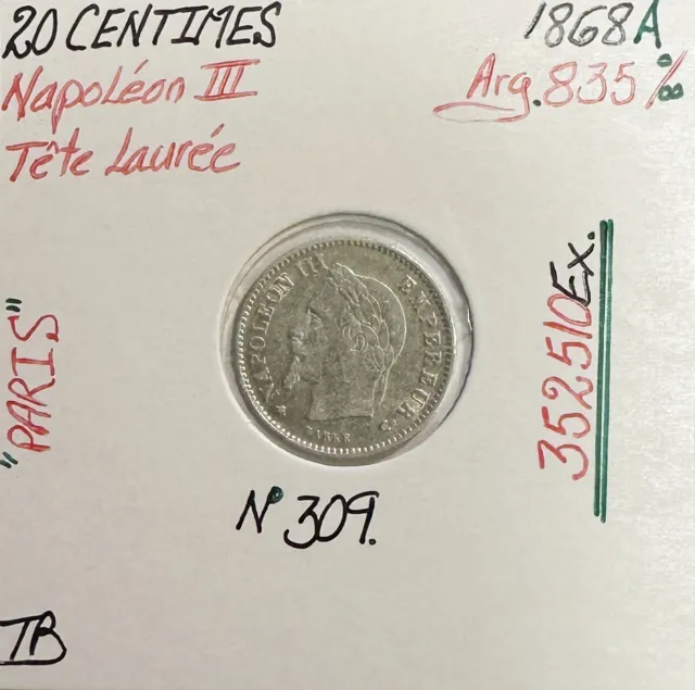 20 CENTIMES NAPOLEON III - 1868A - Pièce de monnaie en Argent // TB