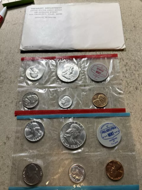 1963 US 🇺🇸Mint Set Uncirculated 10 Coin Set P&D OGP 90% Silver ~FREE SHIPPING