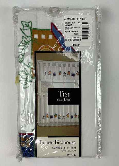Button Birdhouse Valance Tier Curtain White 60" wide x 14" Long New