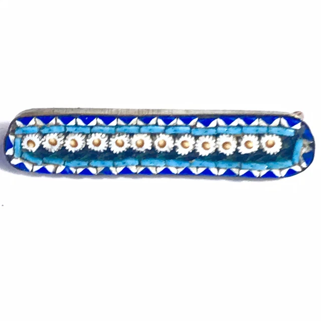 Ancienne Superbe Broche Micro Mosaïque Décor De Fleurs