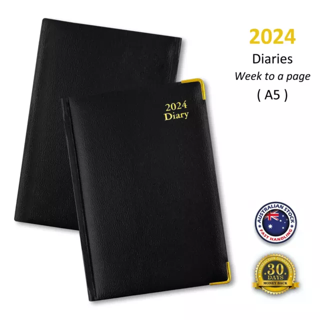 2024 Diary A5 Week To A Page Hard Cover Gold Corner Foil Coated Planner Journal