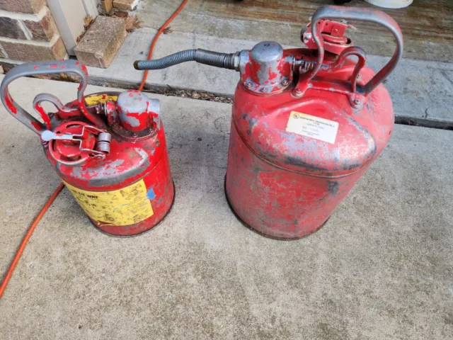 VINTAGE GAS CAN 5 & 2 GALLON SAFETY RED can safe-t-way FUEL CAN