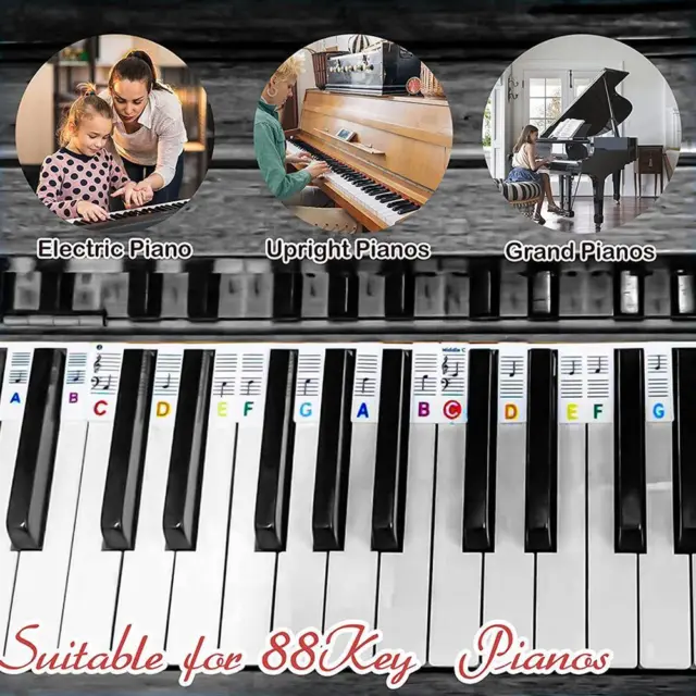 Removable 88-Keys Piano Keyboard Labels Reusable Piano Waterproof NEW Y7Y74