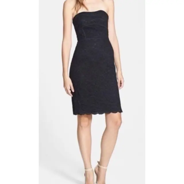 Diane Von Furstenberg Bailey Strapless Lace Cocktail Mini Dress Black 4