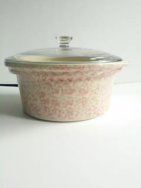 Roseville Henn ROUND 2 Qt Red SPONGEWARE Baking CASSEROLE DISH w/ LID