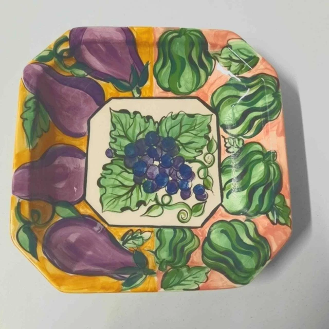 Vintage Vicki Carroll Serving Dish Fruit Bowl Pottery Large Square Signed Dated