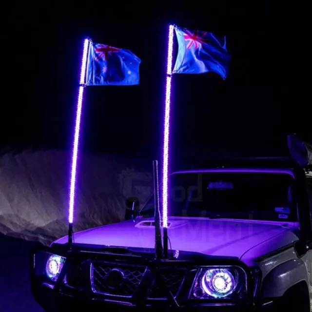 2Pcs 3ft Spiral LED Whip Light Antenna + AU Flag APP Remote For ATV Polaris RZR