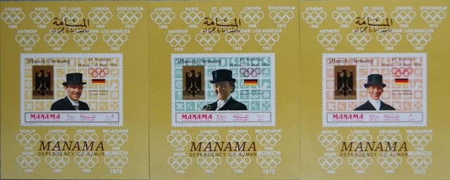 AJMAN MANAMA 1969 Block B-D 36 B Olympics Olympia 1972 München Munich Reiter **