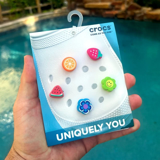 Crocs Jibbitz Charms Uniquely You, Fun Erasers 5 Pack Fruit Flower Smile NEW