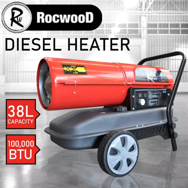 Diesel Heater Kerosene Space 38L 30kW RocwooD 100 000 BTU Workshop Garage