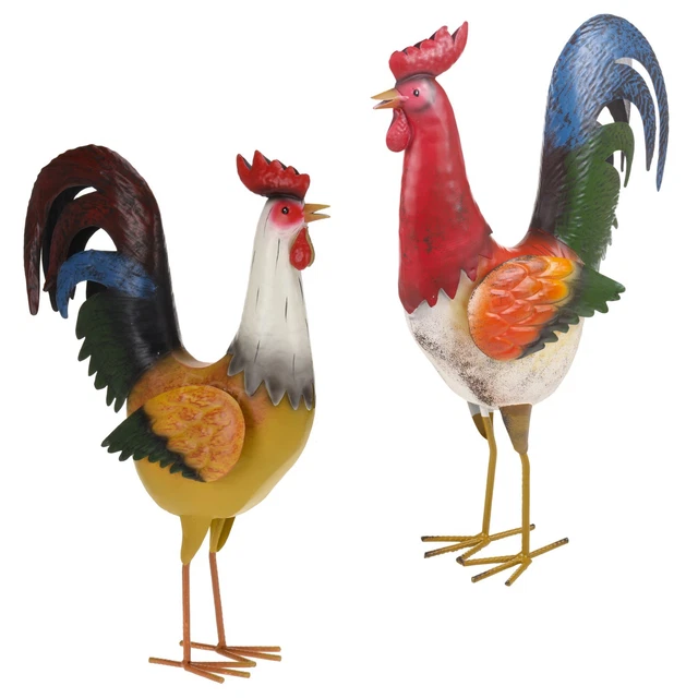 Tall Colourful Metal Rooster Garden Ornament Sculpture Friendly Bird Features
