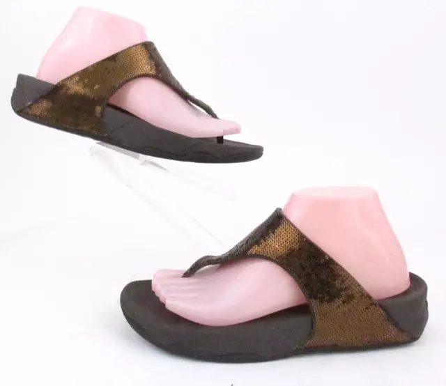 Fitflop Electra Sequin Toe-Post Sandals Bronze Size 8