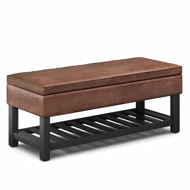Simpli Home Cosmopolitan 44" Rectangle Storage Ottoman Bench With Open Bottom