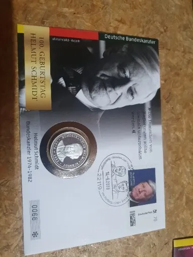 • Helmut Schmidt - 100. Geburtstag / Silber(333) Medaille Numisbrief Worbes