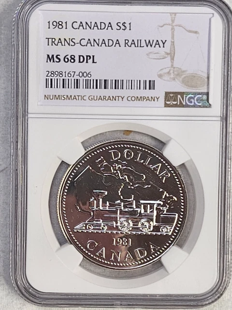 1981 Canada $1 Silver coin NGC Rated MS 68 DPL Trans-Canada Railway