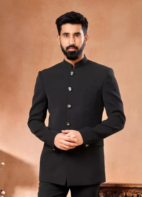 Mens Wedding Bollywood Party Wear Designer Black Color Jodhpuri Bandhgala Coat