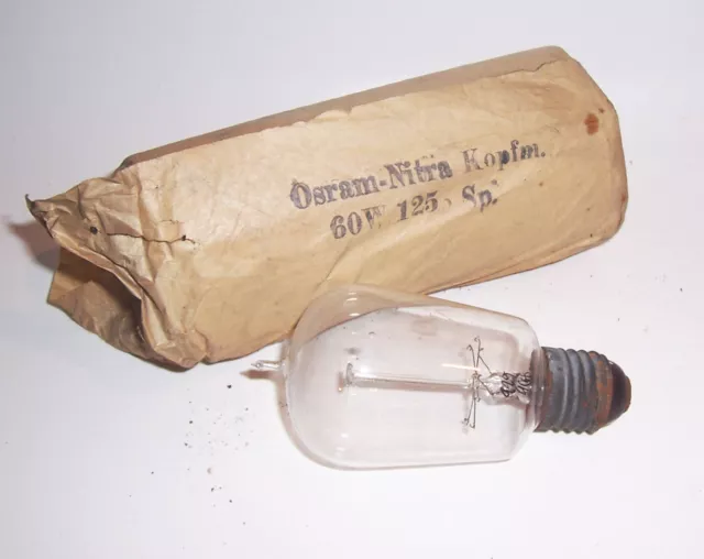 Uralte OSRAM 120 V Kohlefaden Glühbirne mit Spitze vor 1945 ! (nr.2