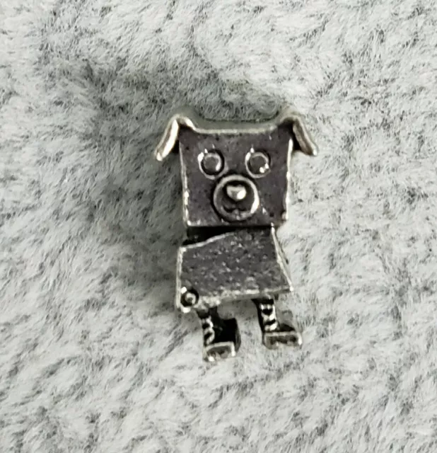 Authentic Pandora Bobby Doggie Bot Sterling Silver Plate Charm Bead Dangle Slide