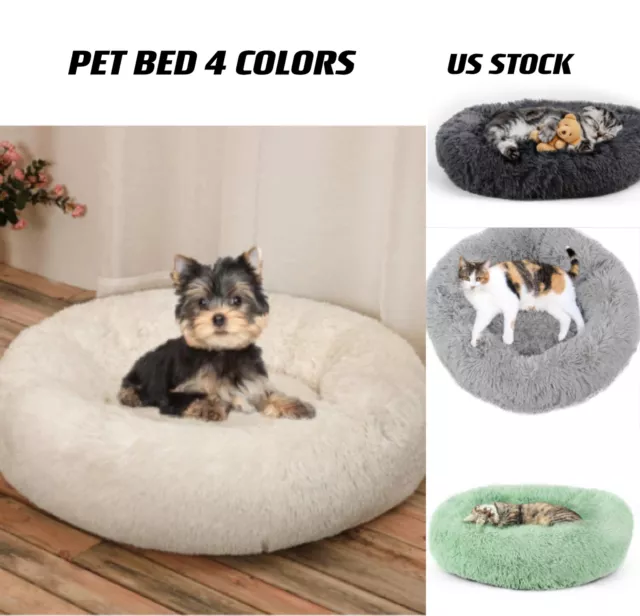Donut Plush Pet Dog Cat Bed Fluffy Soft Warm Calming Bed Sleeping Kennel Nest