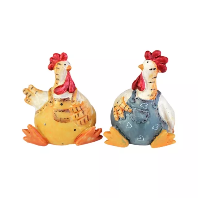 Cute Chicken Couple Garden Rooster Hens Figurines Ornament Miniature Sculpture