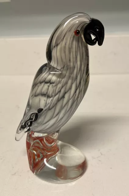 VTG Murano Art Glass Gray White Black Parrot Red Tail Bird Figurine Bullicante