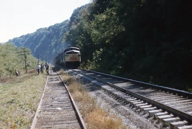 1950s Red Kodachrome Slide Train Engine Louisville Nashville at Rock Haven KY