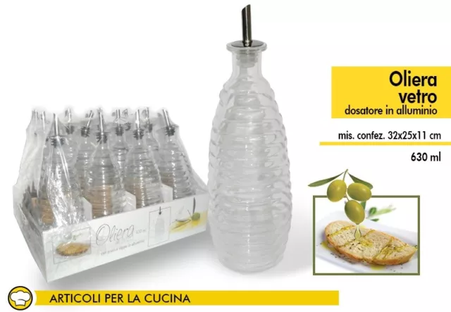 Set 12 Pezzi Bottiglia Olio Aceto Vetro Con Tappo Dosatore Oliera 630ml dfh