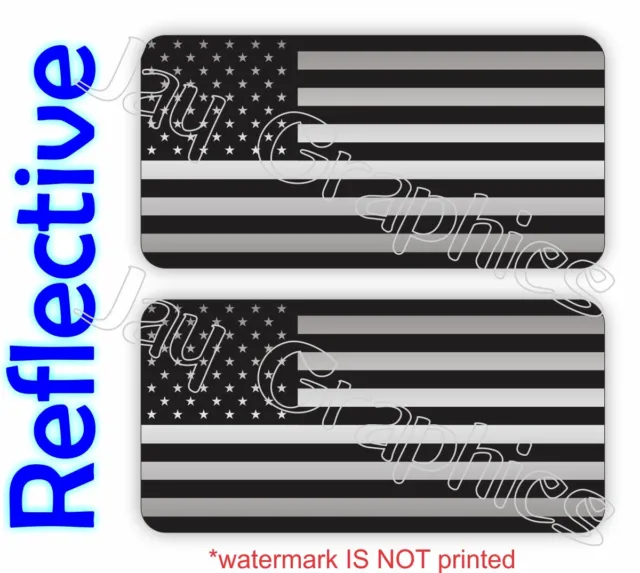 2 Black Ops REFLECTIVE American Flag Hard Hat Stickers USA Patriot Helmet Decals