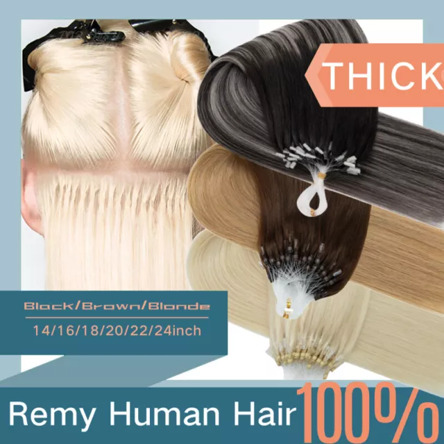 Nano Ring 100% Remy Human Hair Extensions Micro Loop Beads I Tip Thick Straight