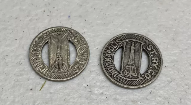 Two 1920s? INDIANAPOLIS ST RY CO INDIANA Train Railway Streetcar Trolley Tokens