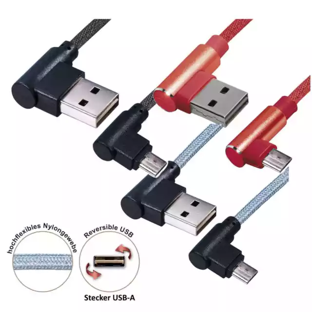 Lade Sync Kabel Micro USB Winkelstecker zu USB A Winkelstecker Reversible 1m