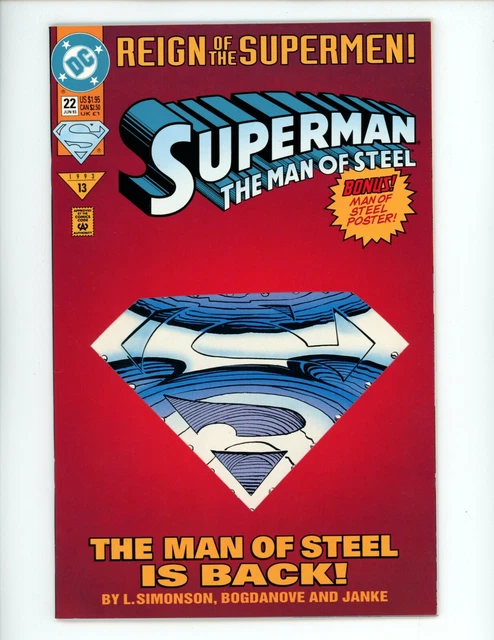 Superman The Man of Steel #22 Comic Book 1993 NM- Batman die-cut design DC Comic