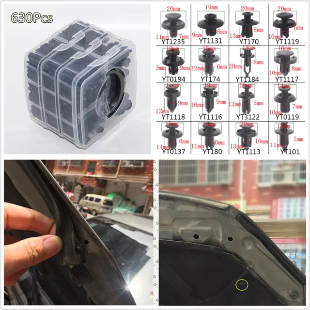 630Pcs Black Plastics Auto Fasteners Set Repair Parts Clip For Car Fender Bumper