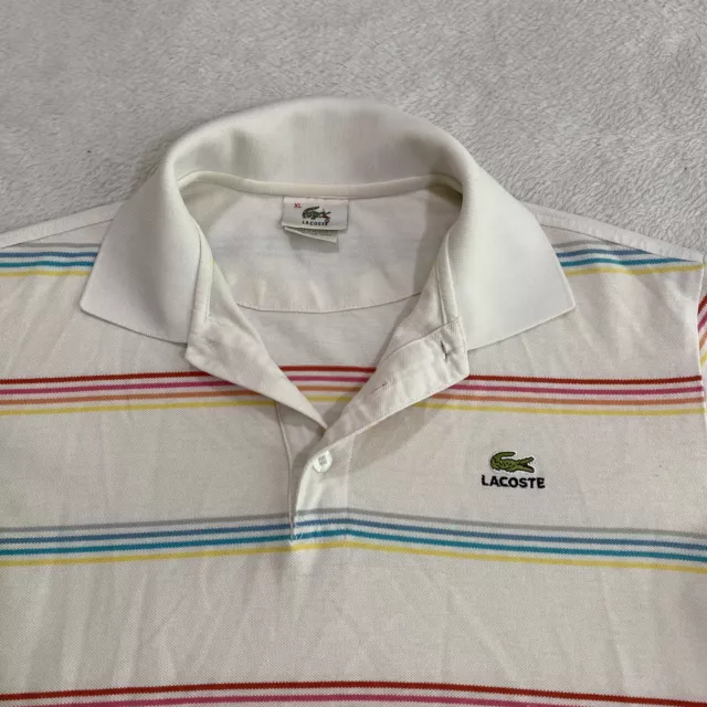 Vintage Lacoste Polo Shirt Youth Boys XL White Striped Short Sleeve Pique