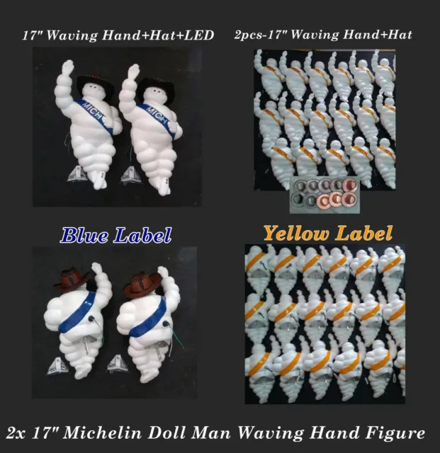 2x 17"  Michelin Man Doll Tire Advertise Waving Hand Truck Decor LED Light Hat