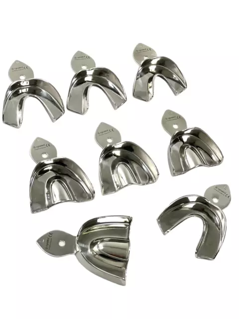 Dental Stainless Steel Non-Perforated Impression Trays Autoclavable Set Of 8