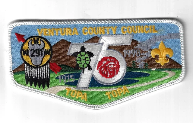 OA 291 Topa-Topa 1915-1990 WWW Flap WHT Bdr. Ventura County Council [MK-3462]