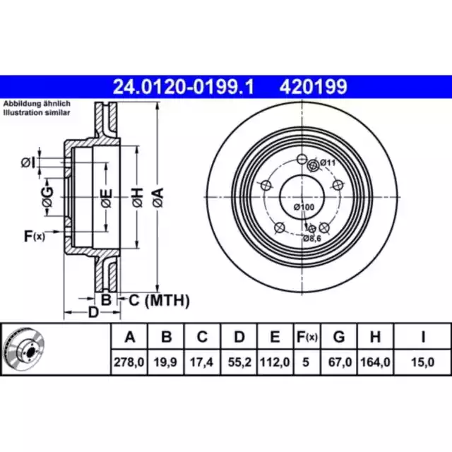 Bremsscheibe ATE 24.0120-0199.1 (2 Stk.) für Mercedes-Benz E