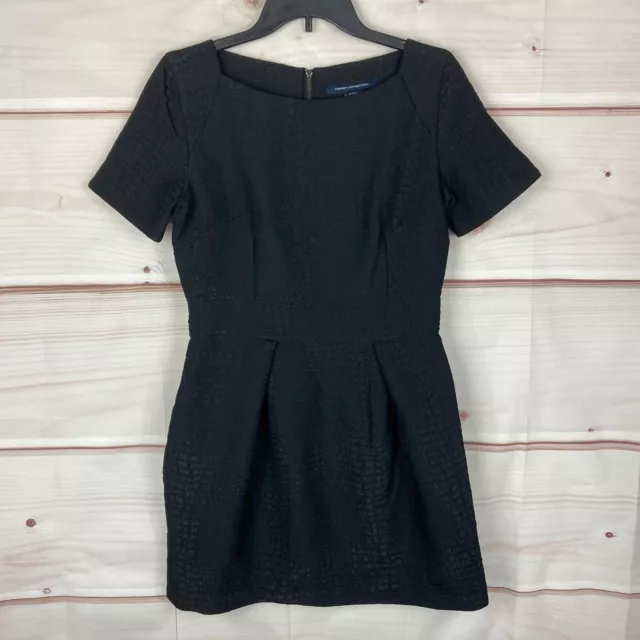 French Connection Croc Embossed Mini Dress Womens 8 Black Pockets Short Sleeve