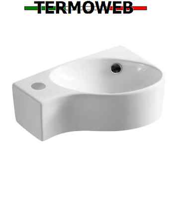 raggio 40 cm con foro centrale Lavamani ad angolo in ceramica lati 31x31 cm Lavabo ipotenusa 43 cm 