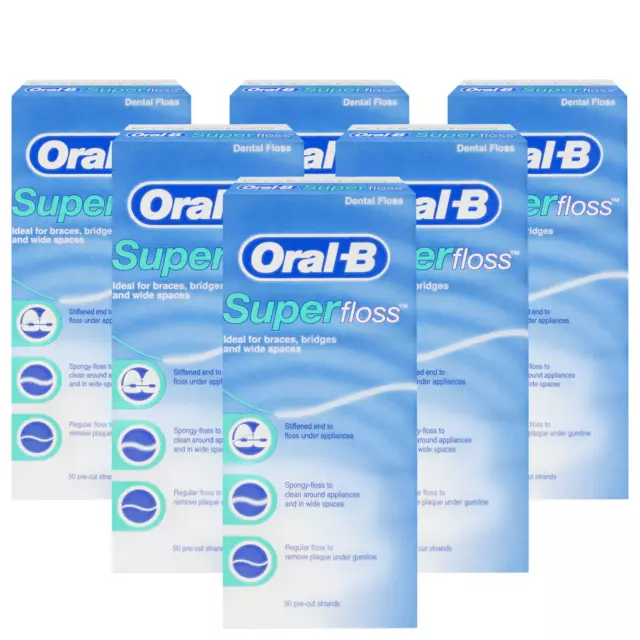 6 x Oral-B SuperFloss Zahnseide Vorgeschnitten für Zahnpflege Pack je 50 Stück