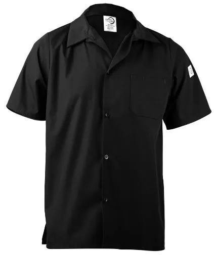 Mercer Culinary M60200BKL Millenia Black Unisex Short Sleeve Cook Shirt - L