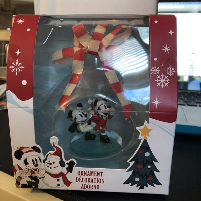 DISNEY STORE MICKEY & Minnie Mouse Dated Glass Hanging Christmas