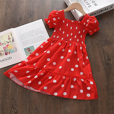 Toddler Kids Baby Girls Summer  Ruffle Polka Dot Print Puff Sleeves Dresses