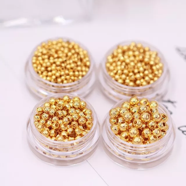100Pcs 18K Real Gold Round Beads Loose Spacer 2~8mm DIY Jewellery Making Crafts
