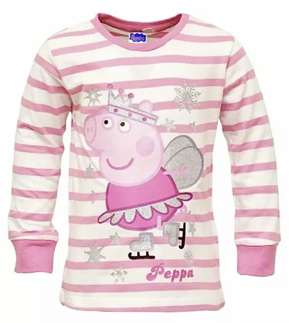 New Girls Peppa Pig Pink Long Sleeve T-Shirt With Glitter Finish Age 7-8Yrs.
