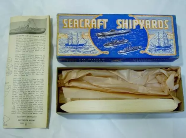 Vinatge SEACRAFT SHIPYARDS Balsa Wood Ship Model Kit : WW2 USDESTROYER ESCORT