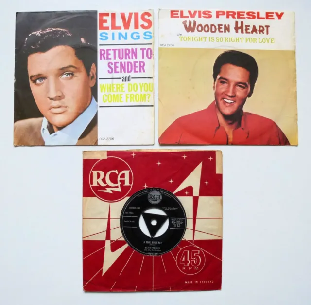 3x Elvis Presley 7" Vinyl Records Return To Sender/Wooden Heart/A Fool Such As I